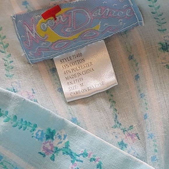 Vintage Moon Dance sleeveless blue floral smocked house shirt size  M - Picture 4 of 5